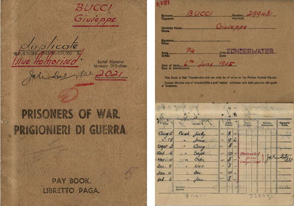 Libretto paga del prigioniero di guerra Giuseppe Bucci, internato nel campo di concentramento inglese di Zonderwater, in Sudafrica (Fondo Giuseppe Bucci, di proprietà di Maurizio Bucci)